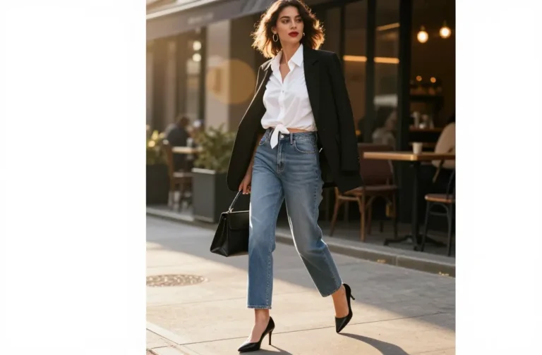 Steal These 14 Ways to Go From Day to Night in a Blue Jeans White Shirt Outfit