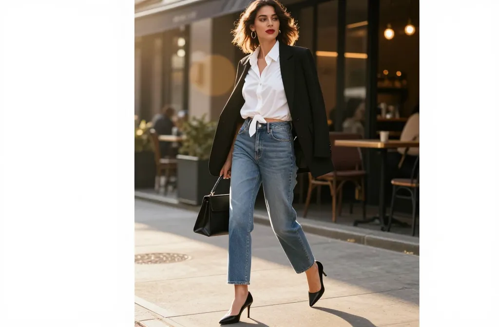 Steal These 14 Ways to Go From Day to Night in a Blue Jeans White Shirt Outfit