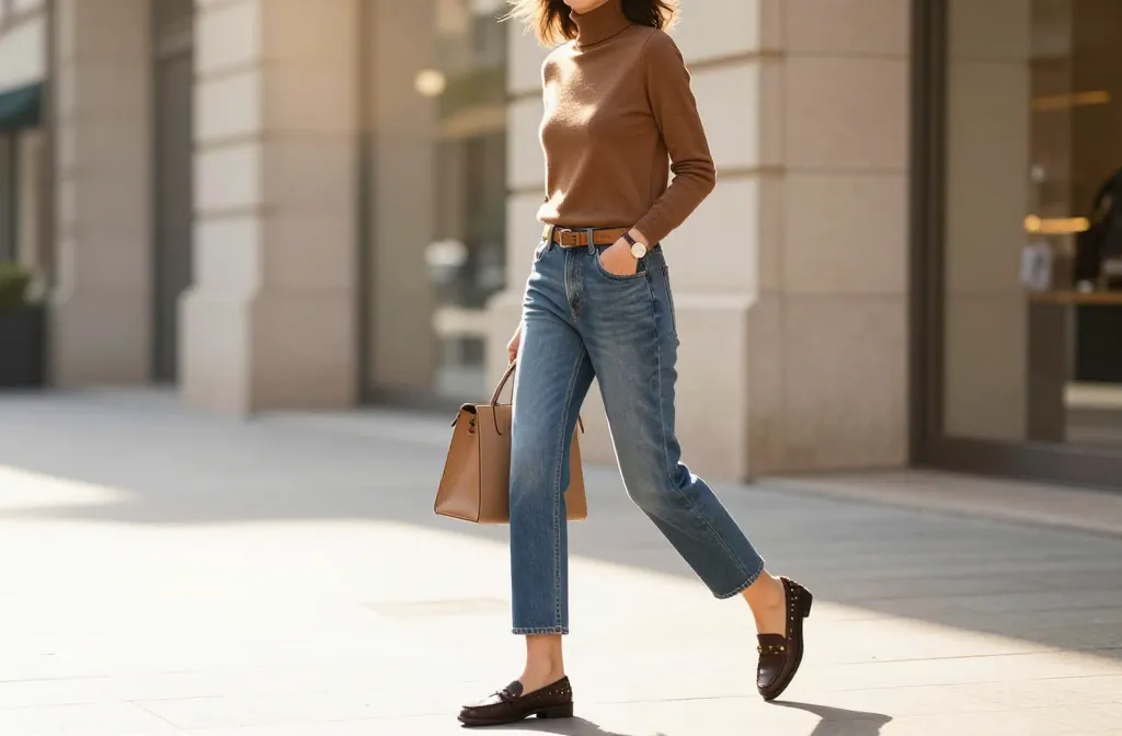 Steal These 13 Casual Brown Top + Blue Jeans Outfits That Feel Luxe